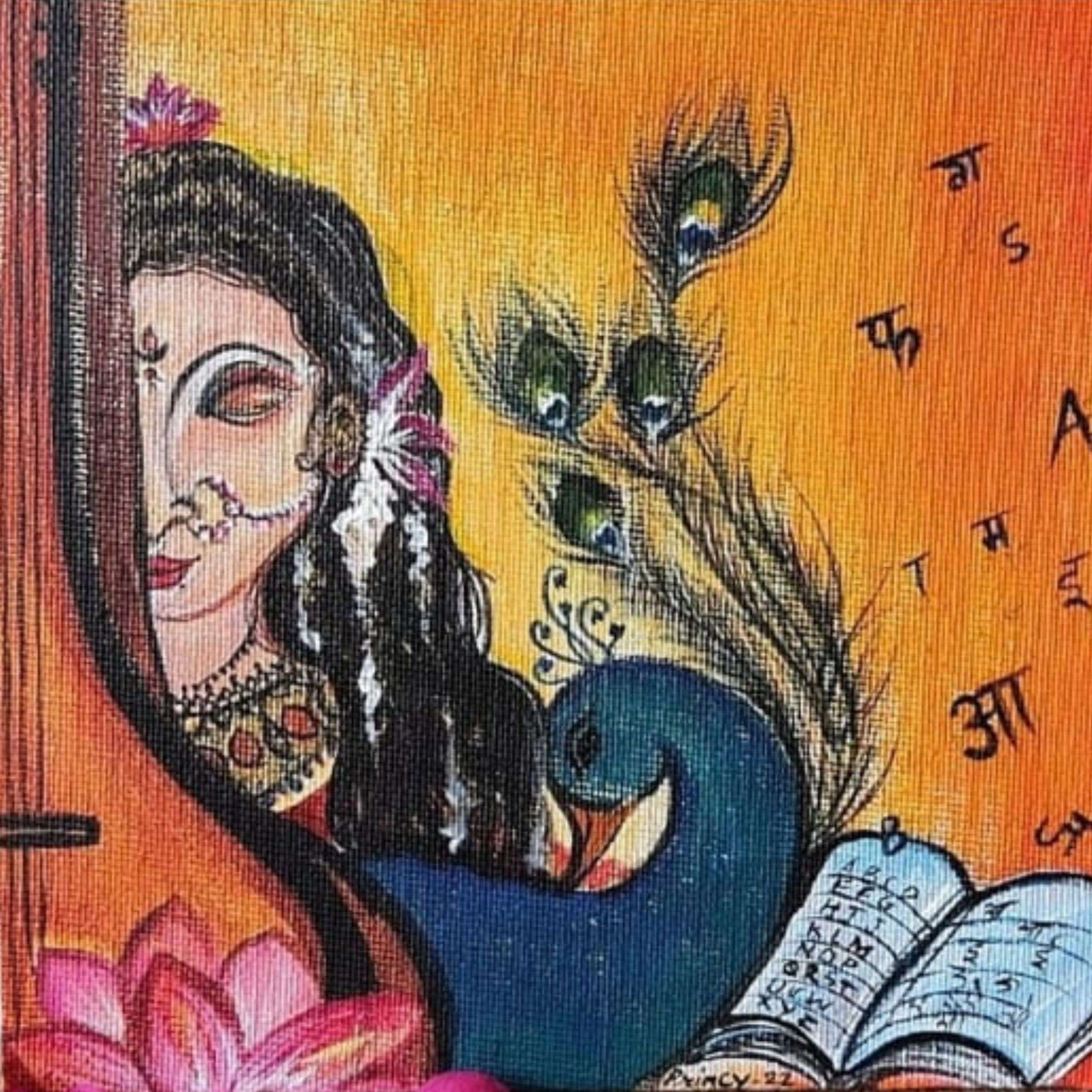 Saraswati Mini Canvas Painting